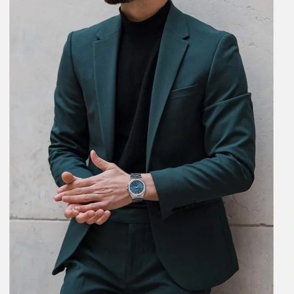 ASOS DESIGN skinny Men’s dark green herringbone Blazer Size 34